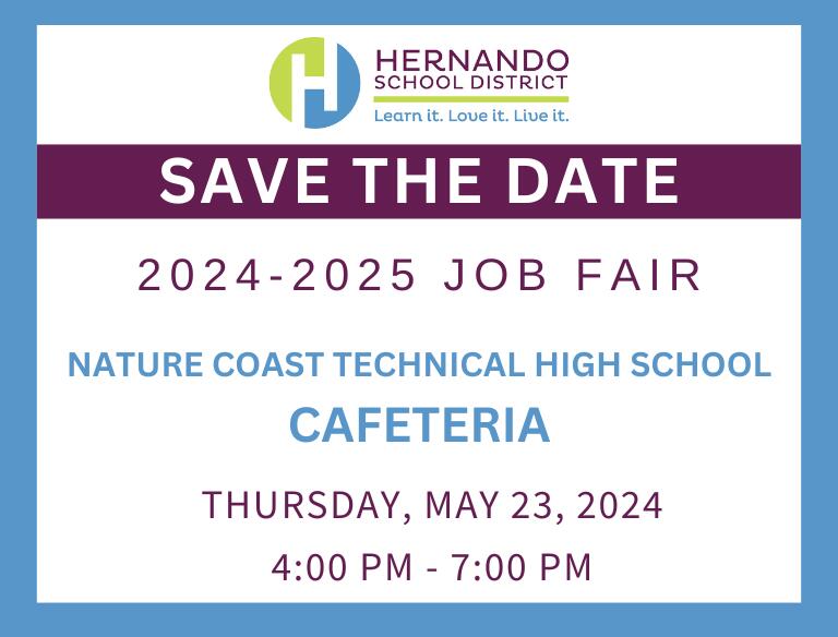 Job Fair save the date, Thursday, May 23 - 4-7 PM - NCTHS Cafeteria