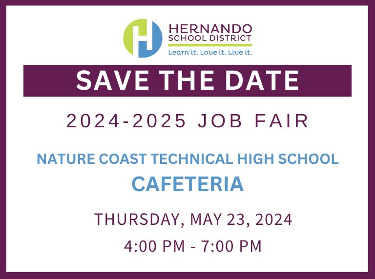 HCSD job fair May 23 - 4 to 7 PM at NCTHS Cafeteria