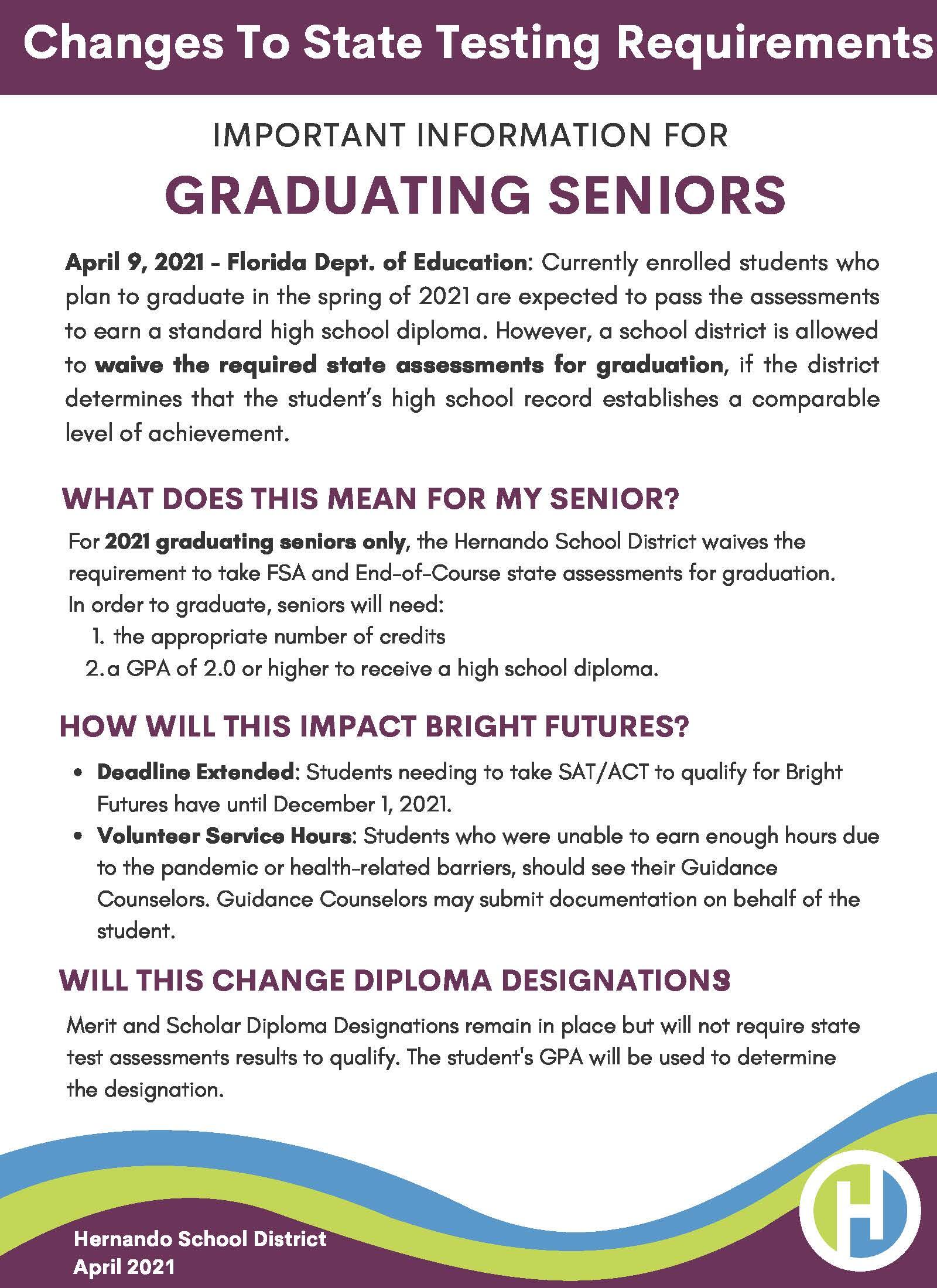 Guide to Understanding Changes to the State Testing for SENIORS