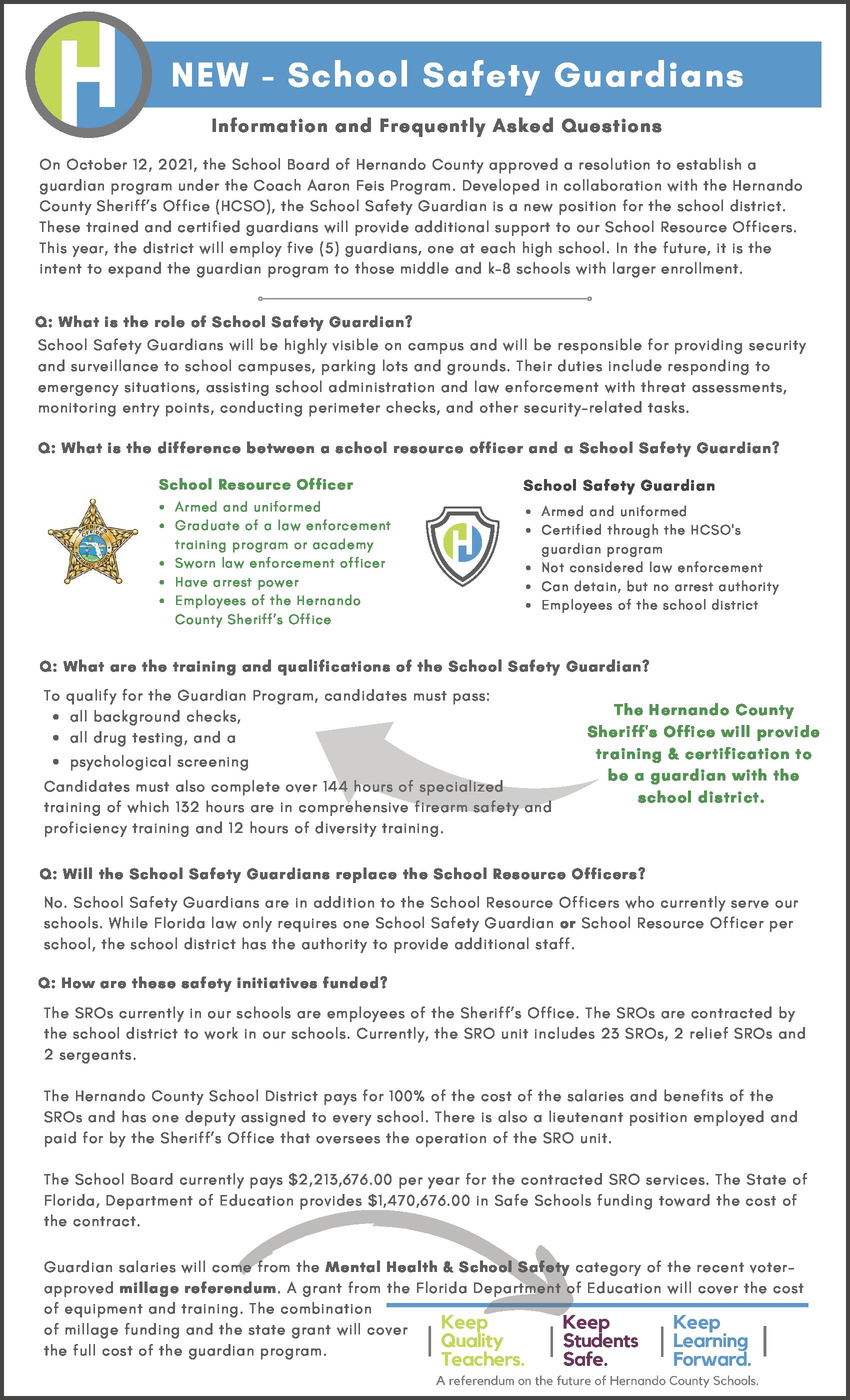New - School Safety Guardian Information and FAQs