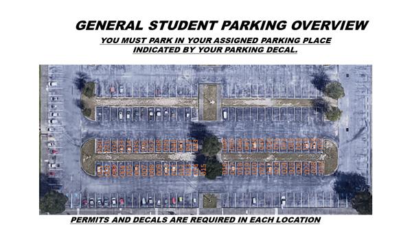 Birds eye view of Student Parking lot