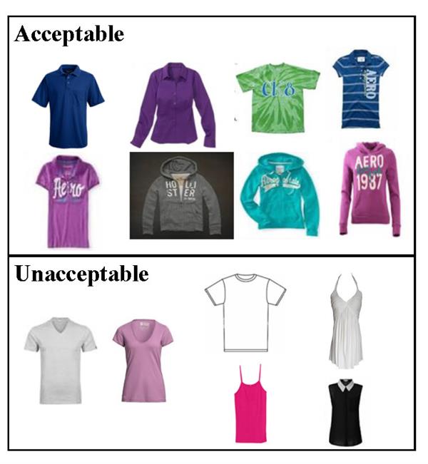 Examples of Acceptable nad Unacceptable tops 