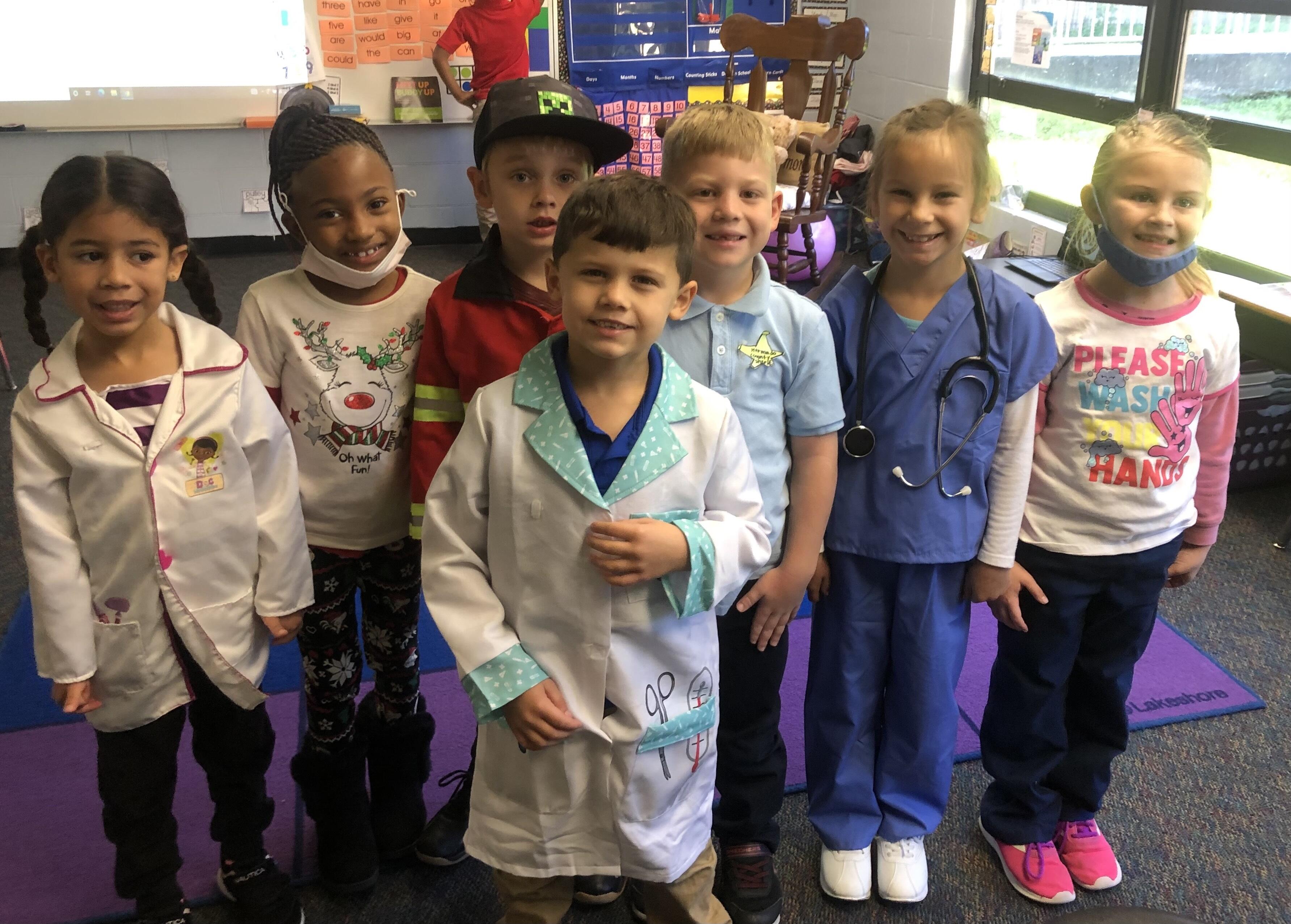 Students wearing doctor/nurse outfits