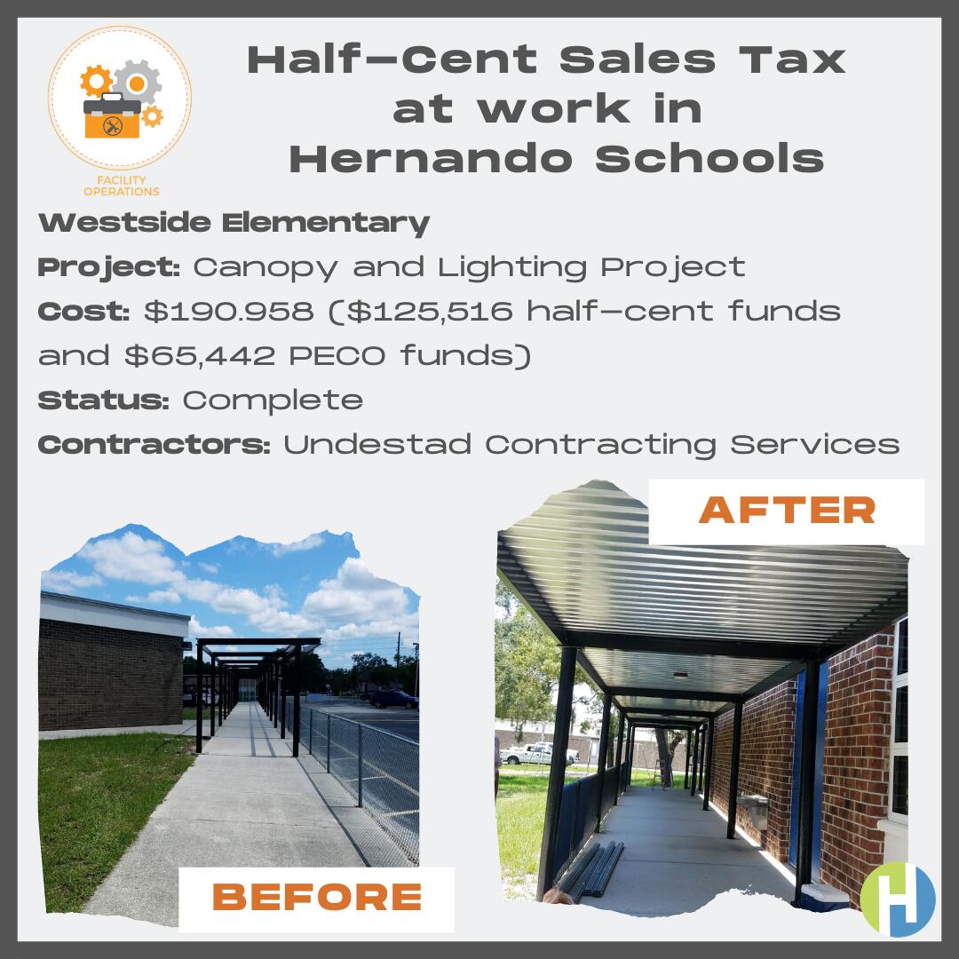 Before and after picture of Westside Elementary Canopy and Lighting Project