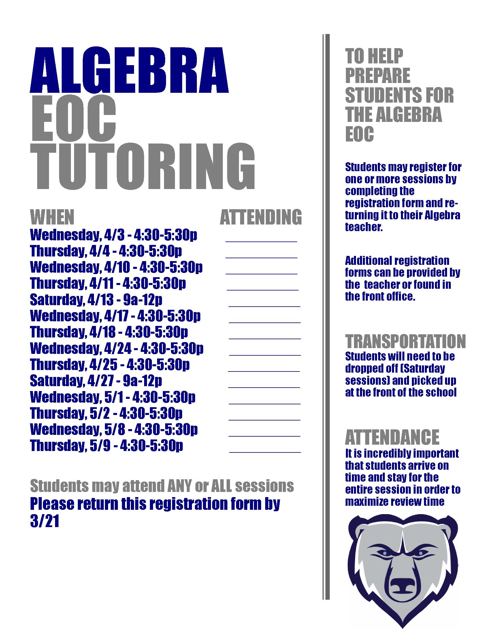WHMS Algebra Tutoring Spring 2024
