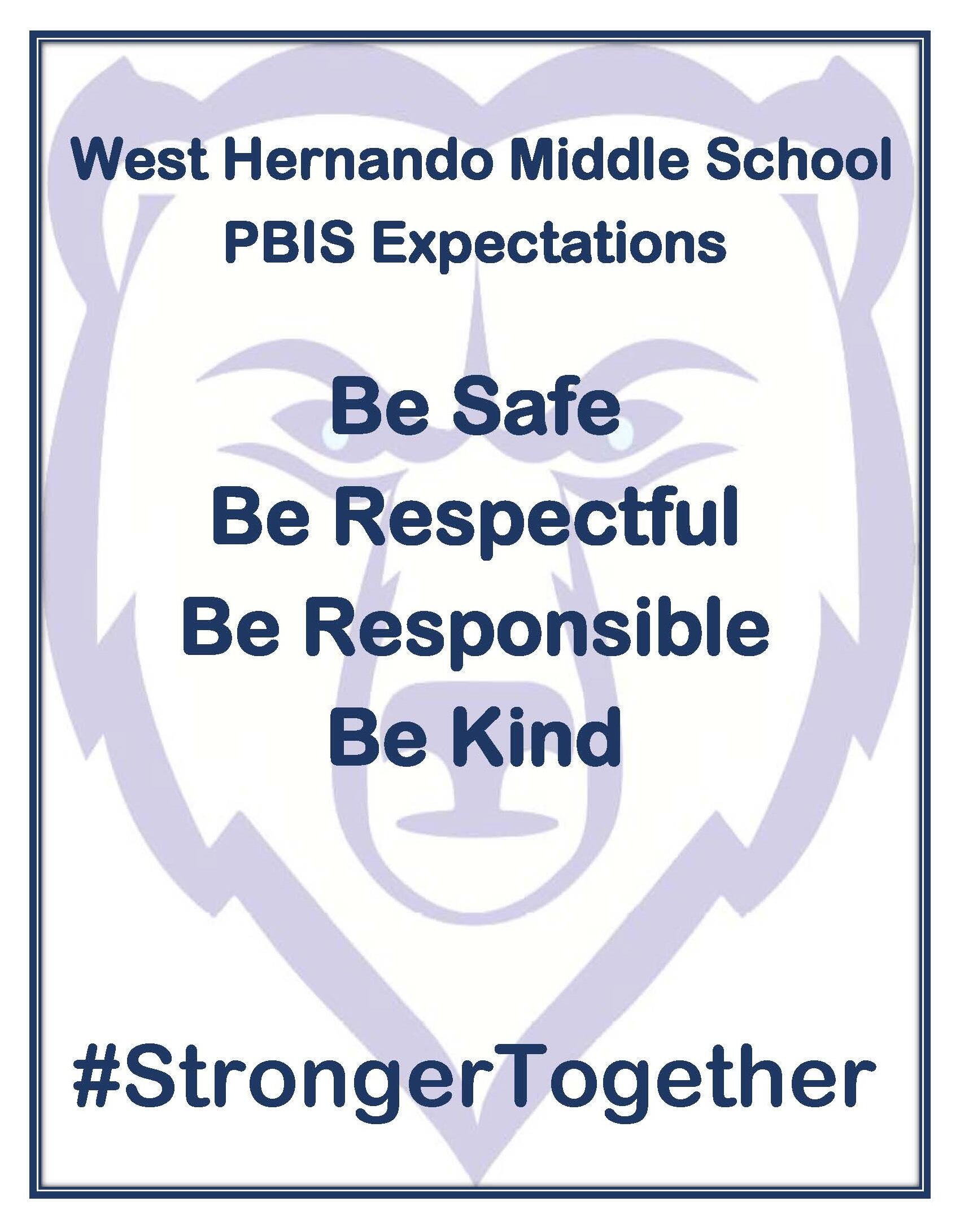 West Hernando Middle School PBIS Expectations: Be Safe, Be Respectful, Be Responsible, Be Kind