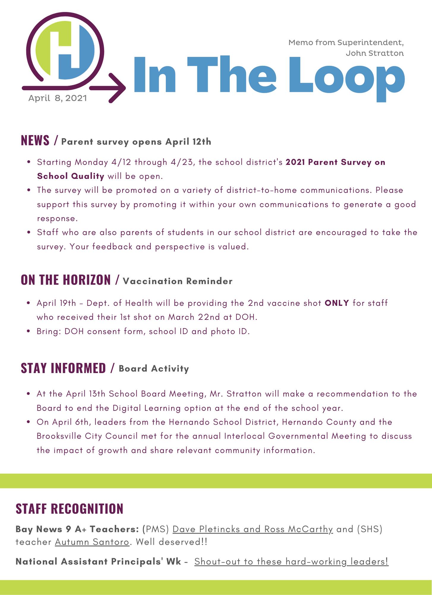 In the loop - April 8 newsletter