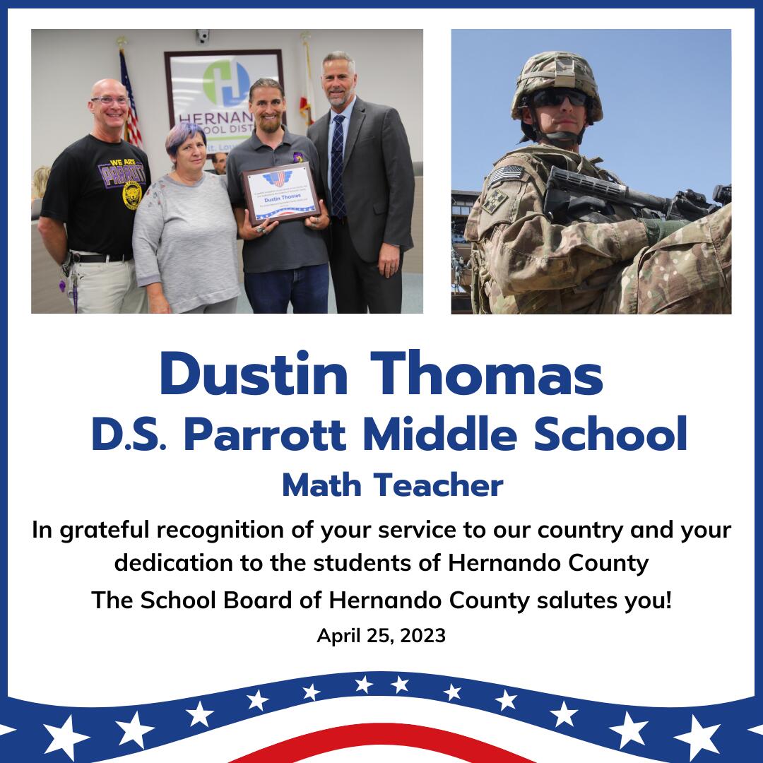 Dustin Thomas - April 2023 HCSD Veteran of the Month